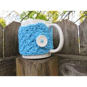 Crocheted Blue  Cup Cozy Handmade Coffee Mug or Tea Warmer